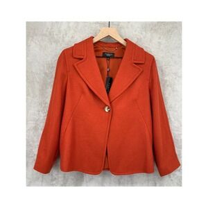 Talbots Blazer Womens 14 Orange Herringbone Wool Blend Single Button Jacket NEW